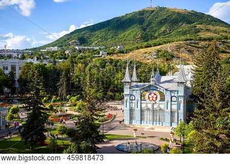 Landscape Of Pyatigorsk, Stavropol Krai, Russia. Scenery Of Park Flower Garden On Mashuk Mountain Ba