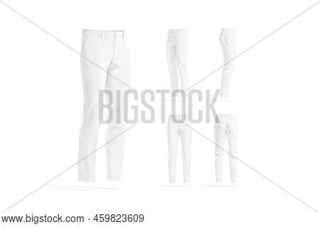 Blank White Man Pants Mockup, Different Views, 3d Rendering. Empty Elegant Male Tracky Daks Or Breec