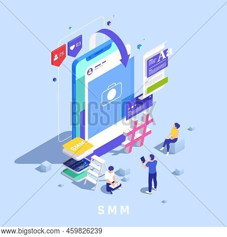 It Professions Isometric Concept With Smm Manager Symbols Vector Illustration