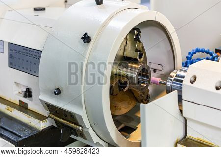 3 Jaws Chuck During Holding Steel Cylinder With Stone Rotary Grinding Wheel At Cnc Deep Internal Hol