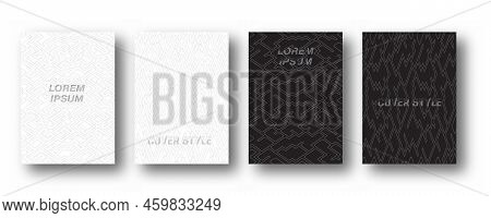 A Set Of Modern Linear Abstract Backgrounds. Monochrome Layout Of Patterns For Laptop, Business Page