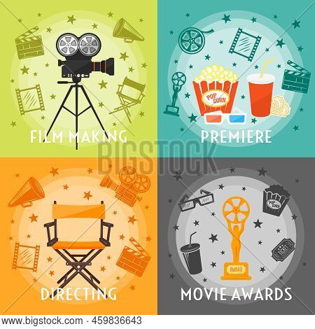 From Film Making To Awards Concept With Premiere Directing Movie Equipment Drinks Snacks Stars Isola