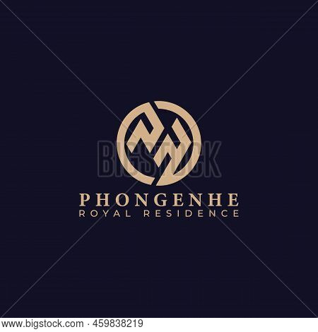 Abstract Initial Letter Pr Or Rp Logo In Golden Brown Color Isolated In Black Background Applied For