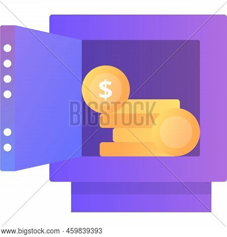 Bank Safe With Money Icon Vector Strong Box