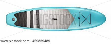 Supboard Inflatable Turquoise Color Isolate On A White Background Top View. Horizontal Photo