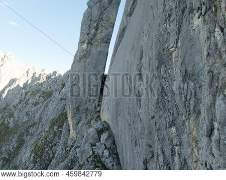 Mountain Rock Cilmbing In Wilder Kaiser Gebirge In Austria