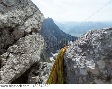 Mountain Rock Cilmbing In Wilder Kaiser Gebirge In Austria