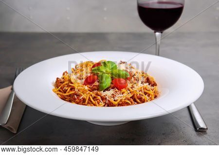 Italian Spaghetti Bolognese Style With Red Wine