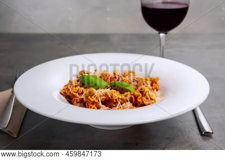 Italian Tagliatelle With Tomato Sauce And Red Wine