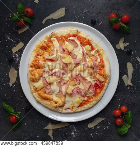 Traditional Italian Pizza Hawaii Style With Beautiful Background