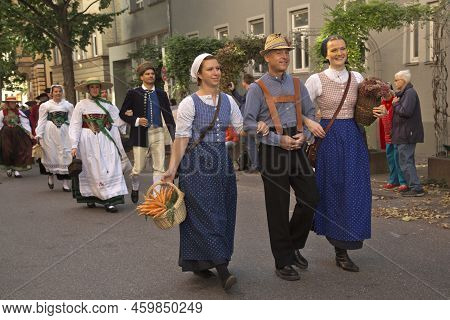 Stuttgart, Germany, 29 September 2019. Volksfest In Stuttgart. The March Through The City Center.