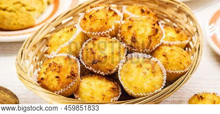 Queijadinha Or Queijada, Homemade Sweet Baked From Bakery And Traditional Confectionery From Brazil 