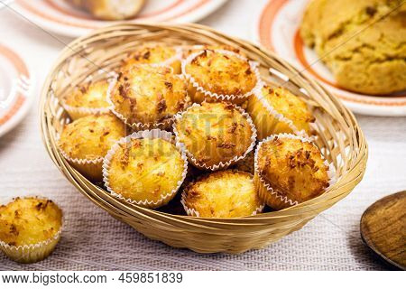 Queijadinha Or Queijada, Homemade Sweet Baked From Bakery And Traditional Confectionery From Brazil 