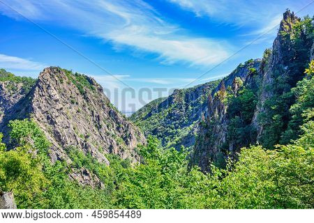 A View From The Rocks In The Bode Valley In The Harz Mountains With A Blue Sky In Summer