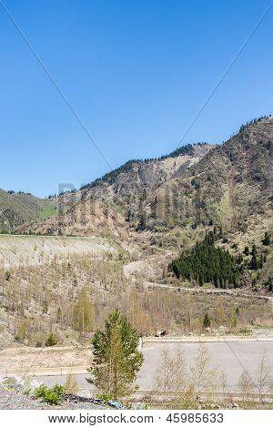 Panorama Of Nature  Green Mountains And Blue Sky In Chimbulak Almaty,  Kazakhstan