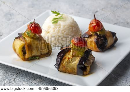 Traditional Delicious Turkish Food; Kofte Kebab Wrapped In Eggplant (turkish Name; Islim - Islim Keb