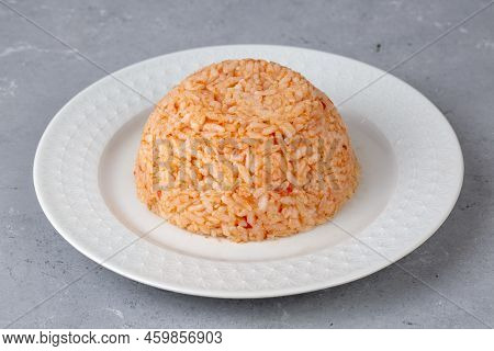 Traditional Delicious Turkish Food; Rice Pilaf With Tomatoes (turkish Name; Domatesli Pirinc Pilavi)