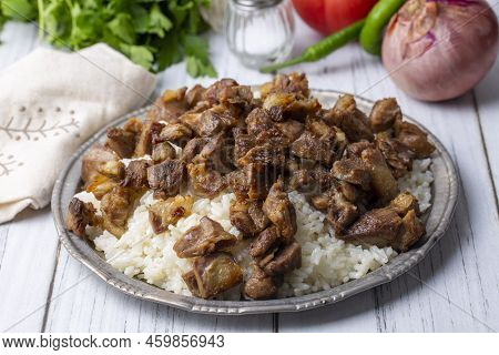 Turkish Meat Et Kavurma With Rice - Pilav (turkish Name; Kurban Kavurma, Pilav Ustu Kavurma)