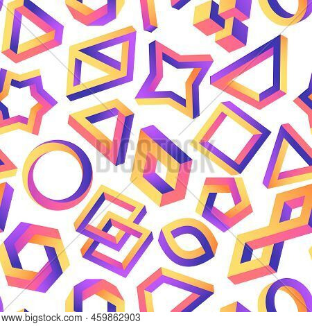 Impossible Geometry Pattern. Seamless Print Of Abstract Geometric Infinite Shapes, Optical Illusion 