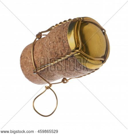 Cork Of Sparkling Wine And Muselet Cap Isolated On White