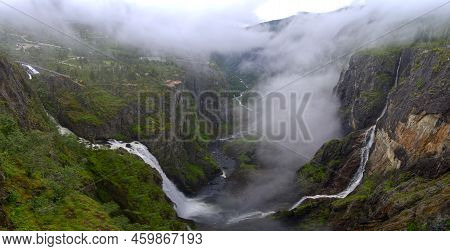 Voringfossen Highest Waterfall Iconic Scenery From Norway Aerial View