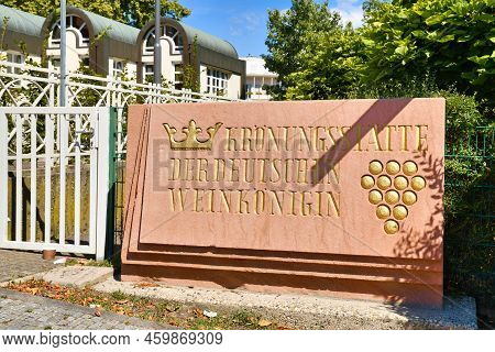 Neustadt An Der Weinstrasse, Germany - August 2022: Sign Saying 'coronation City Of German Wine Quee
