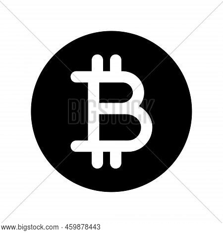 Black Bitcoin Digital Cryptocurrency Monocrom Symbol, Rounded Vector Icon With Negative Space