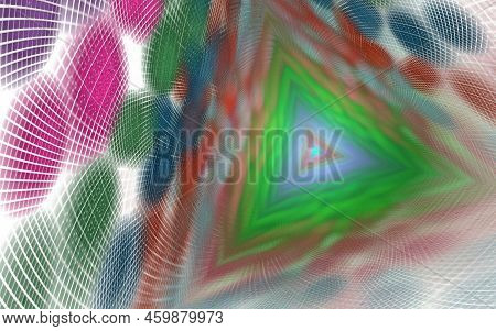 Trihedral Tunnel, Geometric Abstract Background Of Elements With Spectral Radiance, Long Tunnel. Abs