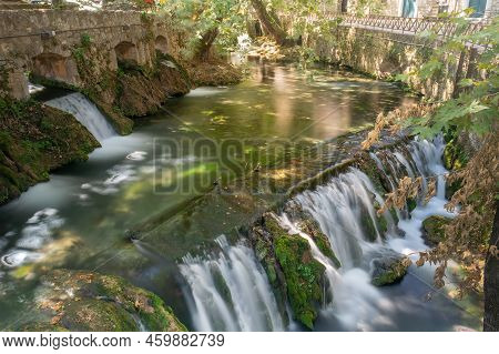 Waterfalls At Krya In Livadeia City In Greece.