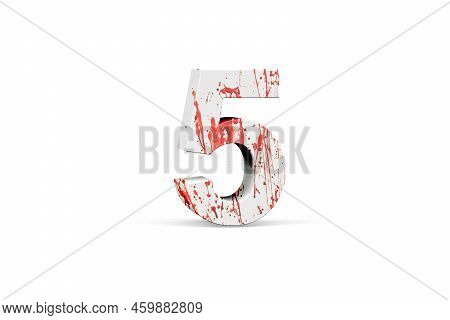 Bloody Digit 5 - Three Dimensional Number 5 With Texture From Blood On White Background - 3d Render