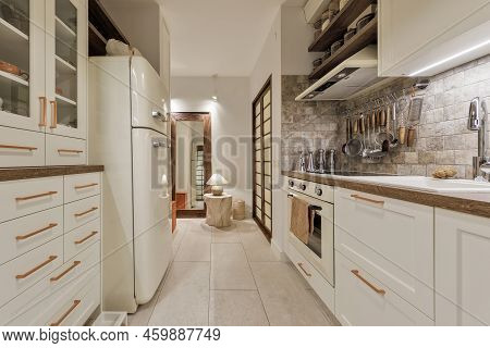 Modern Japandi Kitchen Interior Design In Earth Tones, Natural Textures With Wooden Solid Oak Furnit