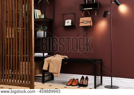 Modern Hallway Interior With Stylish Furniture And Key Holder
