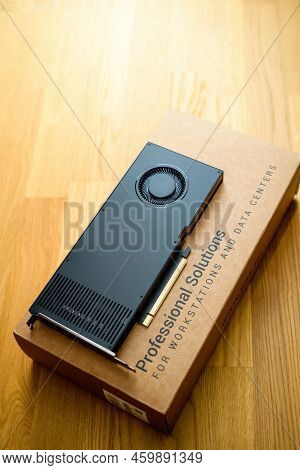 London, United Kingdom - Aug 5, 2022: View Over The Box Of Latest Nvidia Rtx A4000 Ampere Workstatio