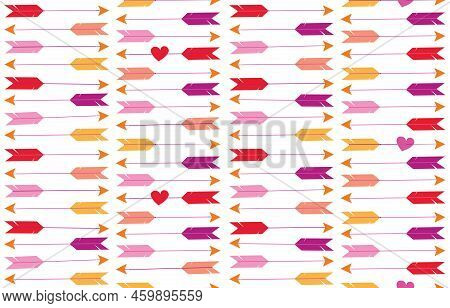 A Repeating Vector Pattern Of Cupid Arrows Piercing Hearts.