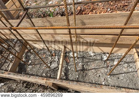 Reinforcement Covered With Earth During The Collapse Of The Formwork During The Installation Of Stri