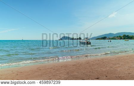 Beautiful Beach On Greece Zakynthos Island With Mountains