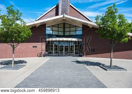 Elspeet, Gelderland, The Netherlands, 07 14 2022 - Facade Of The Restored Reformed Church, A Calvini