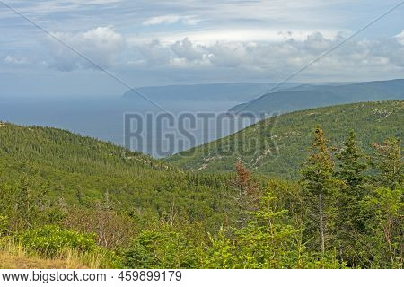 Highland Scene On An Ocean Coast In Cape Breton Highlands National Park In Nova Scotia