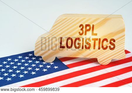 The Concept Of Cargo Transportation And Logistics. On The Us Flag Is A Truck With The Inscription - 