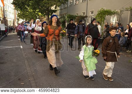 Stuttgart, Germany, 29 September 2019. Volksfest In Stuttgart. The March Through The City Center.