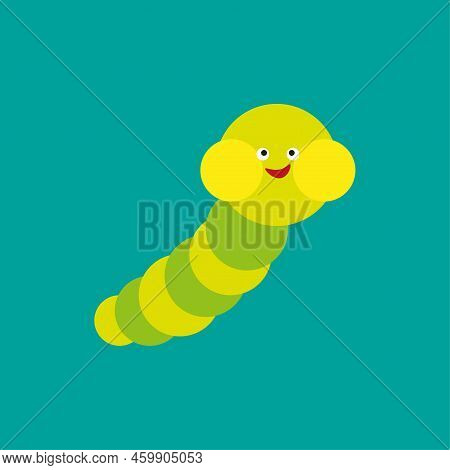 Green Cartoon Caterpillar. Childish Cute Drawing. Vector Illustration. Stock Image.