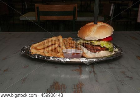 Delicious Beyond Burger With All The Fixings On A Bun