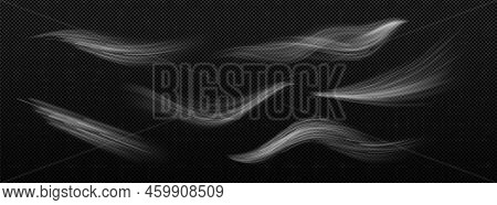 Wind, White Smoke Or Cold Air Motion Effect Isolated On Transparent Background. Vector Realistic Ill