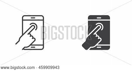 Phone Touch Screen Icon, Line And Glyph Version, Outline And Filled Vector Sign. Smartphone Touchscr