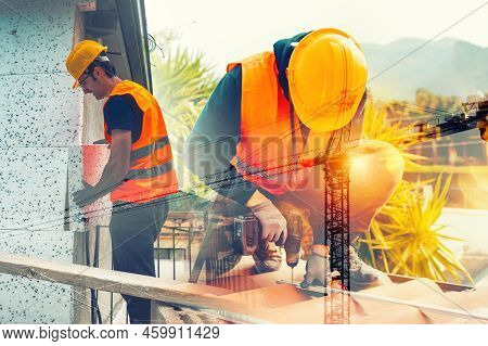 Technical Workers Work For The Construction Of New Buildings