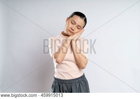 Asian Woman Tired And Sleepy, Take A Nap.