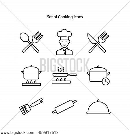 Outline Set Of Cooking Chef Isolated On White Background, Food Maker Line Icons For Web Application.