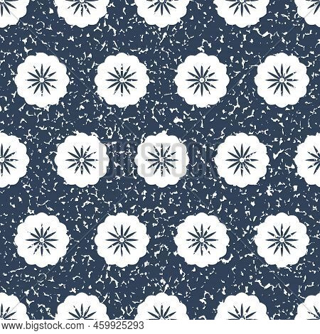White Flower On A Dark Background With Scuffs And Scratches, Seamless Pattern For Textiles And Wrapp