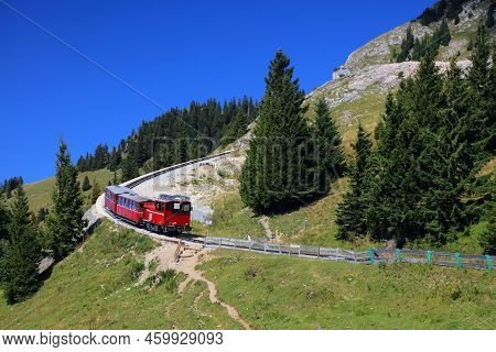 Schafberg Mountain In Salzkammergut Region Of Austria. Schafberg Rack Railway (cog Railway) Line.