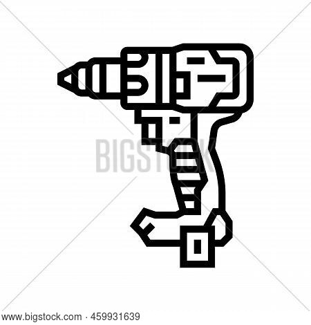 Drill Tool Repair Line Icon Vector. Drill Tool Repair Sign. Isolated Contour Symbol Black Illustrati